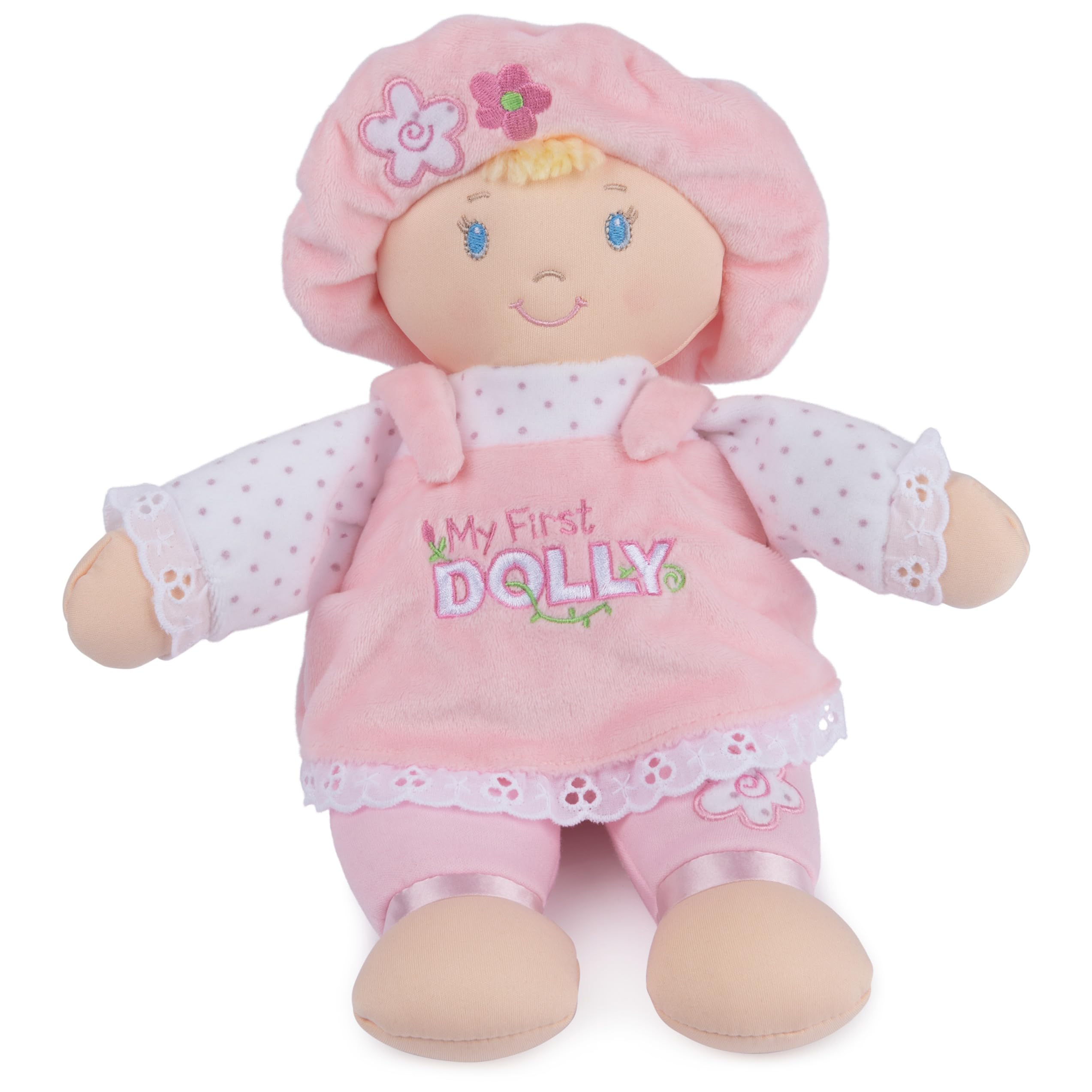 Baby GUND My First Dolly dress detail in pink and white for soft, safe play