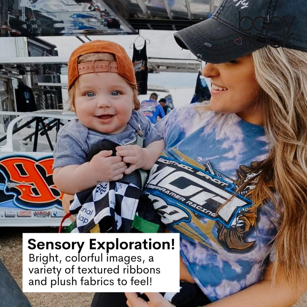 Baby Jack tire to y offers tactile fun with safe stitching