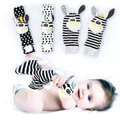 BABY K Foot Finder Socks and Wrist Rattles closeup of vibrant colors stimulating visual development
