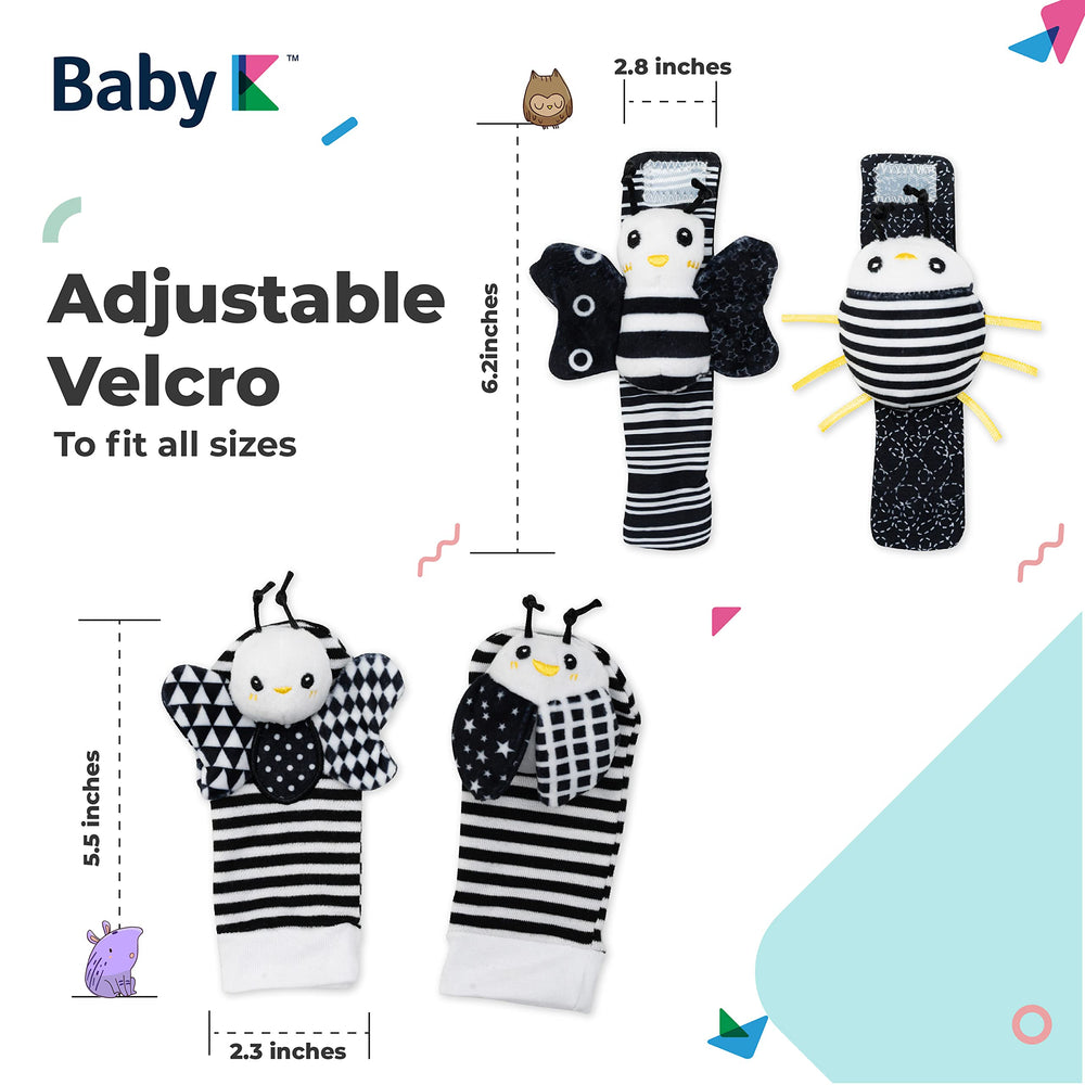 BABY K monochrome wrist rattle enhances visual tracking for infants