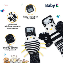 BABY K velcro wrist rattles are easy to put on and secure