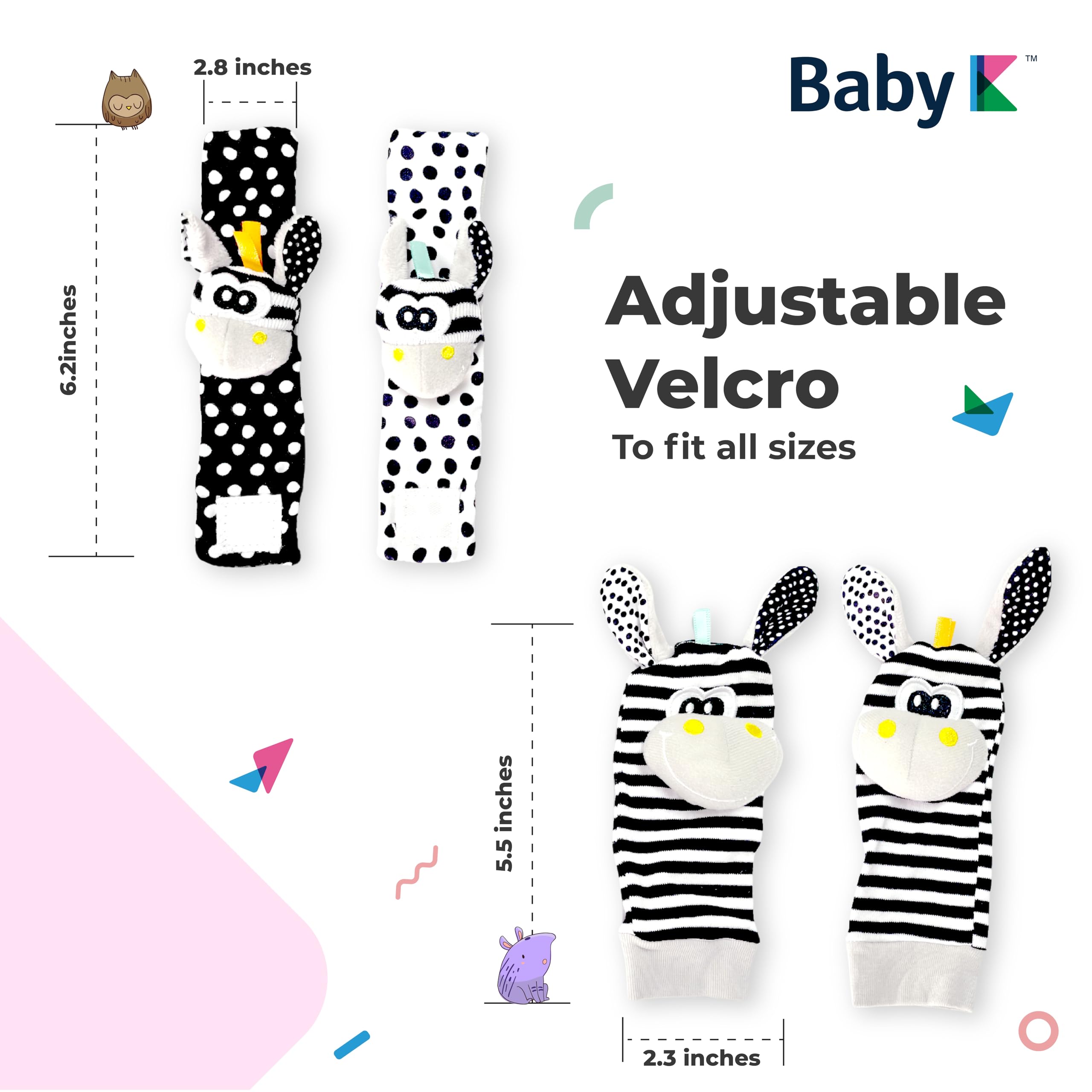 BABY K wrist rattle on baby's wrist with Velcro strap for easy wear