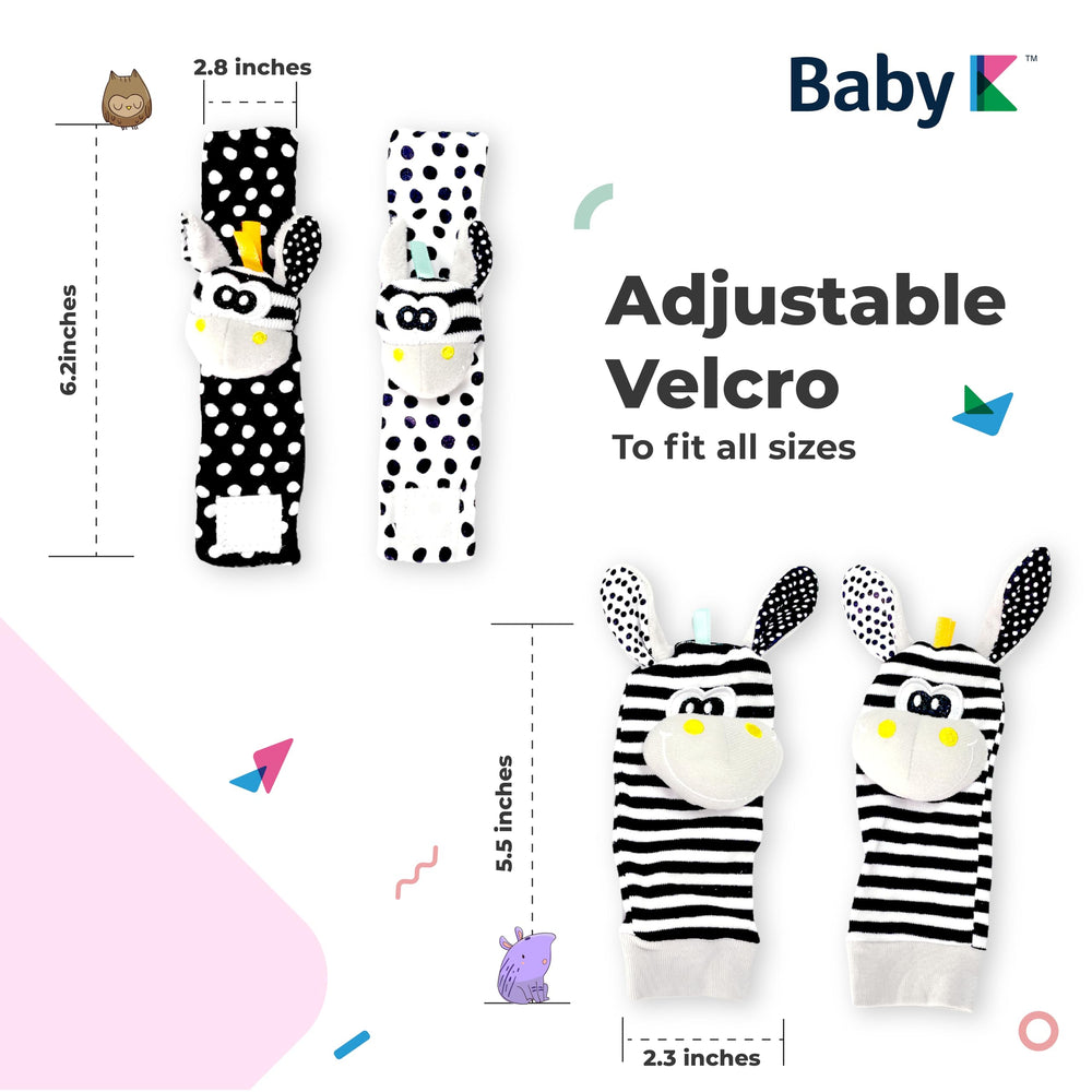 BABY K wrist rattle on baby's wrist with Velcro strap for easy wear