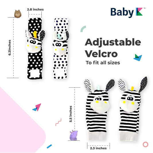 BABY K wrist rattle on baby's wrist with Velcro strap for easy wear
