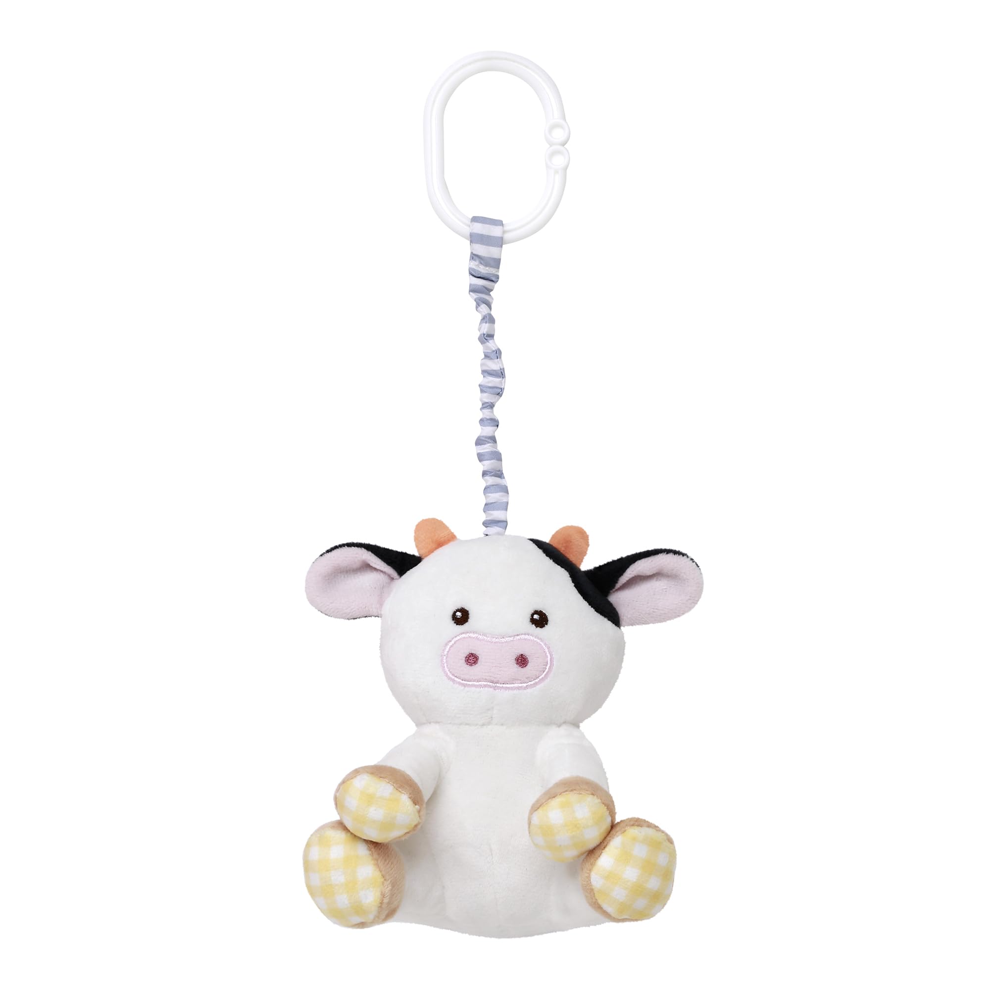 Baby Starters cow chime pull-to-jiggle feature promotes gentle vibration for interactive infant play