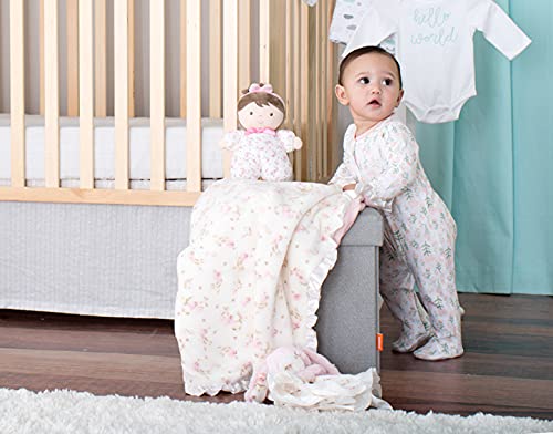 Baby Starters Jackie doll, pink rose embroidery, soft velour for calming snuggles.