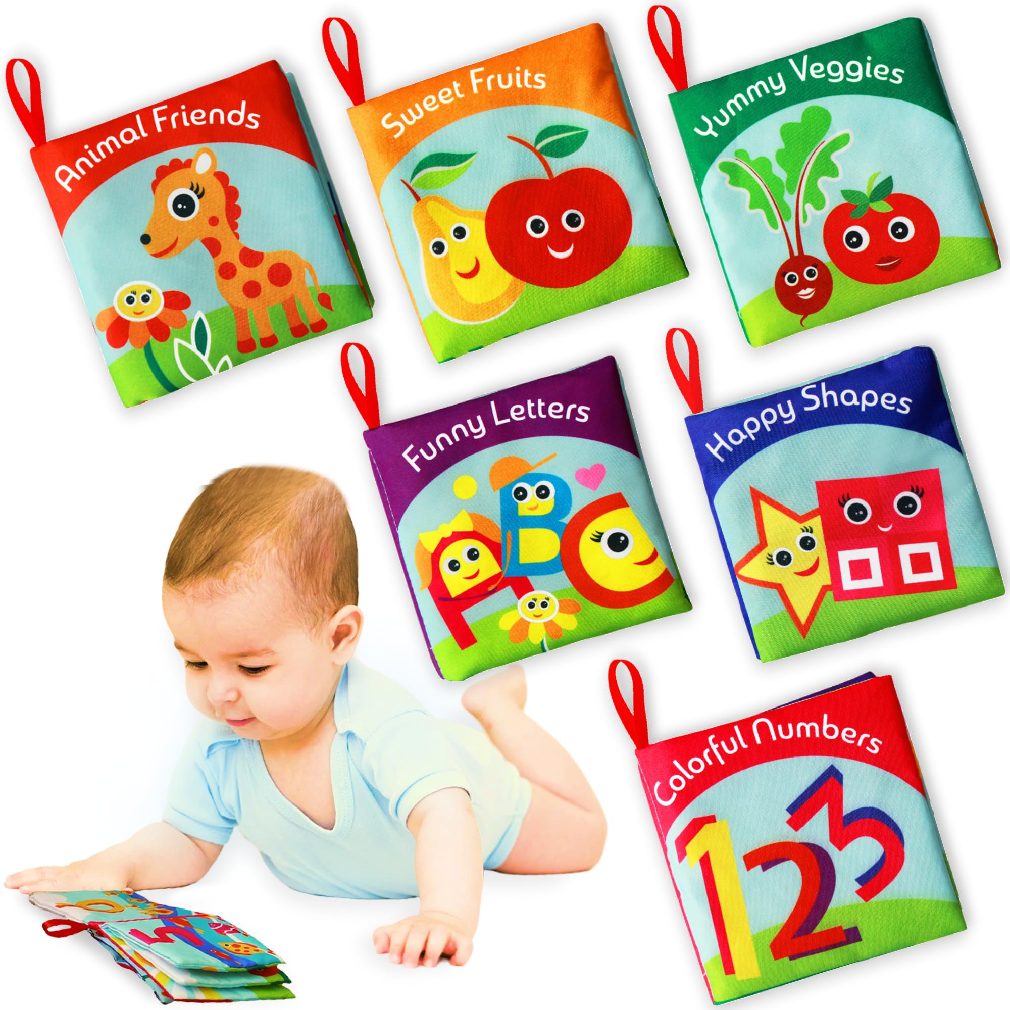 BabyBibi cloth books set of six with soft covers for safe infant play and early literacy.