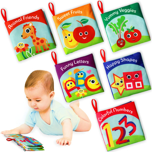 BabyBibi cloth books set of six with soft covers for safe infant play and early literacy.