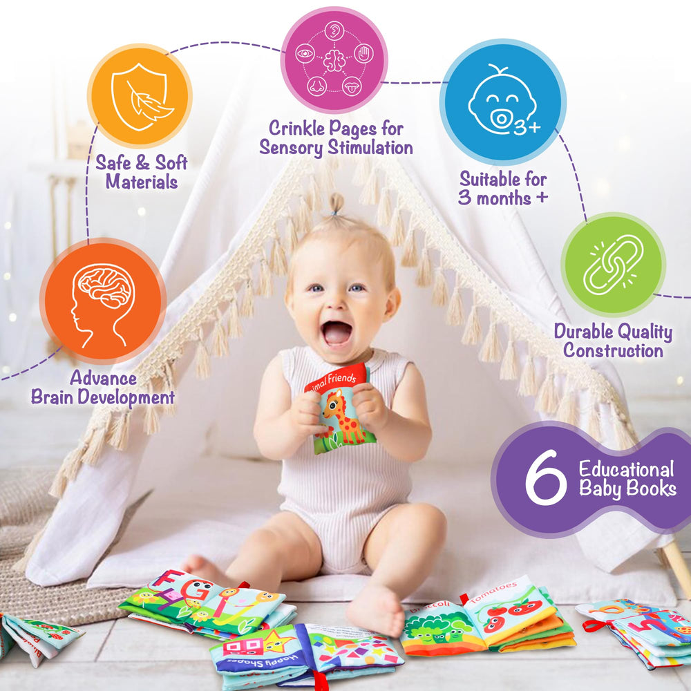 BabyBibi cloth books made with soft plush materials for gentle touch.