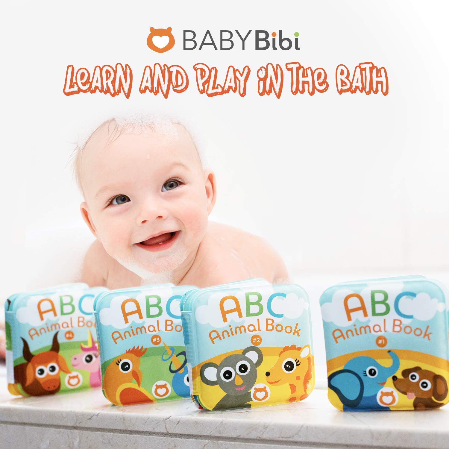 BabyBibi four-books-set-in-tub supports early literacy and exploration during baths.