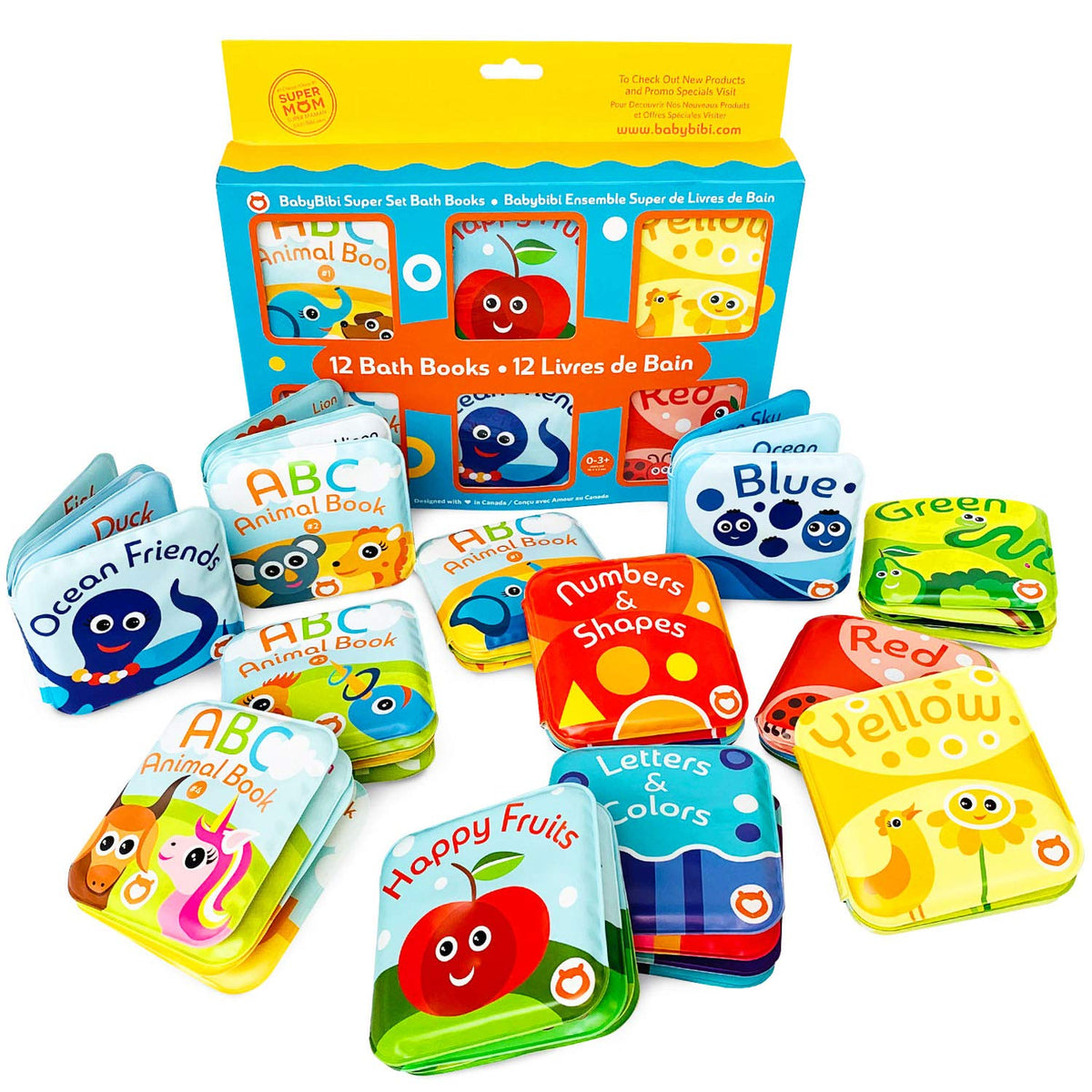 BabyBibi 12-book bath set cover: colorful, waterproof books for bath time