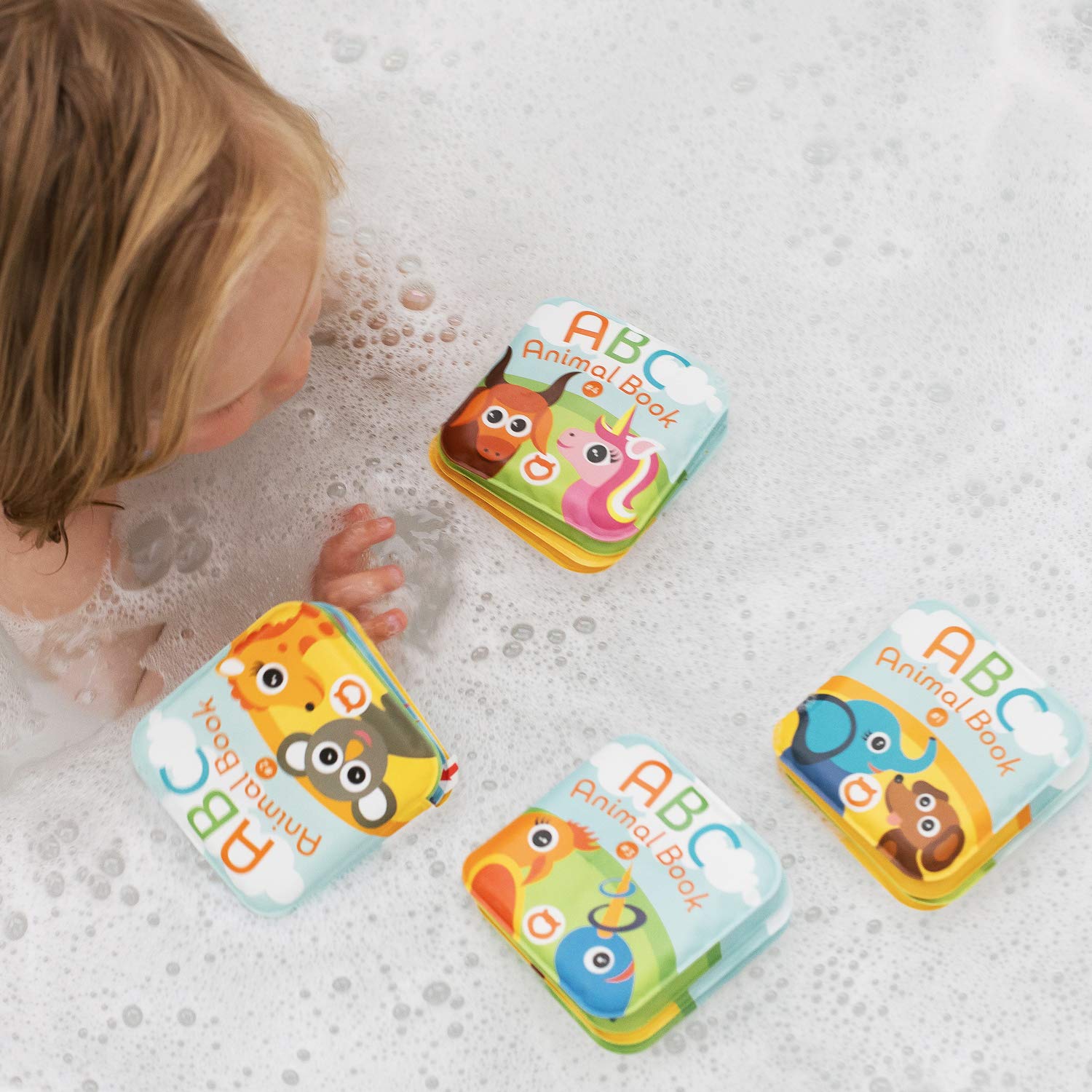 BabyBibi waterproof-bath-books-set keeps babies occupied during tub time.