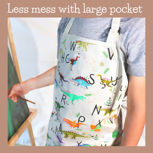 BABYBOET kids apron pocket close-up showing spacious bib pocket