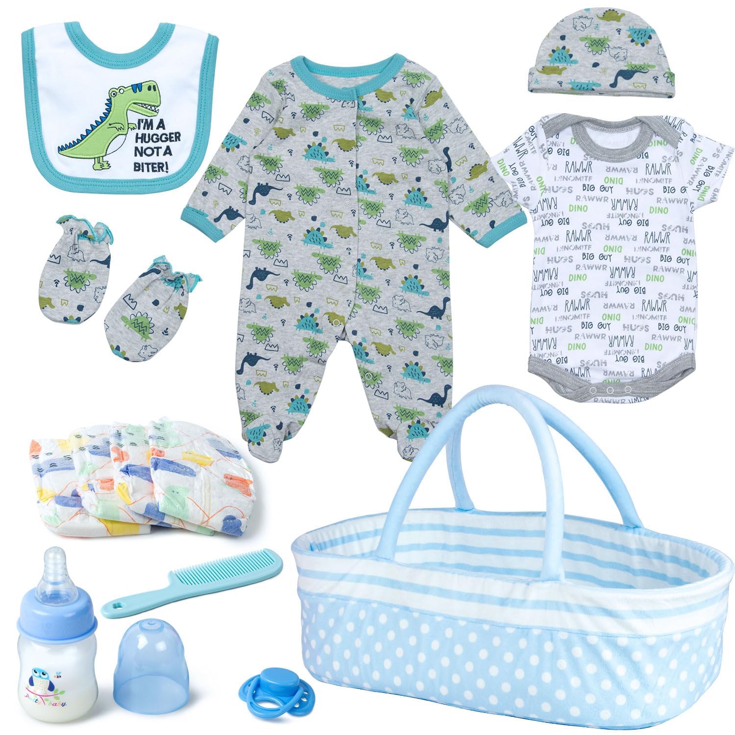 Babyfere dinosaur jumpsuit for 17-22in dolls, perfect for mix-and-match play
