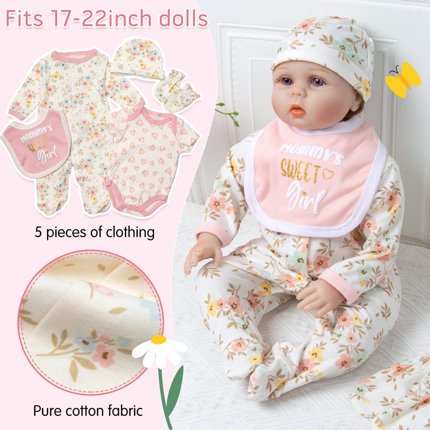 Babyfere pink doll bib, skin-friendly accessory for meals
