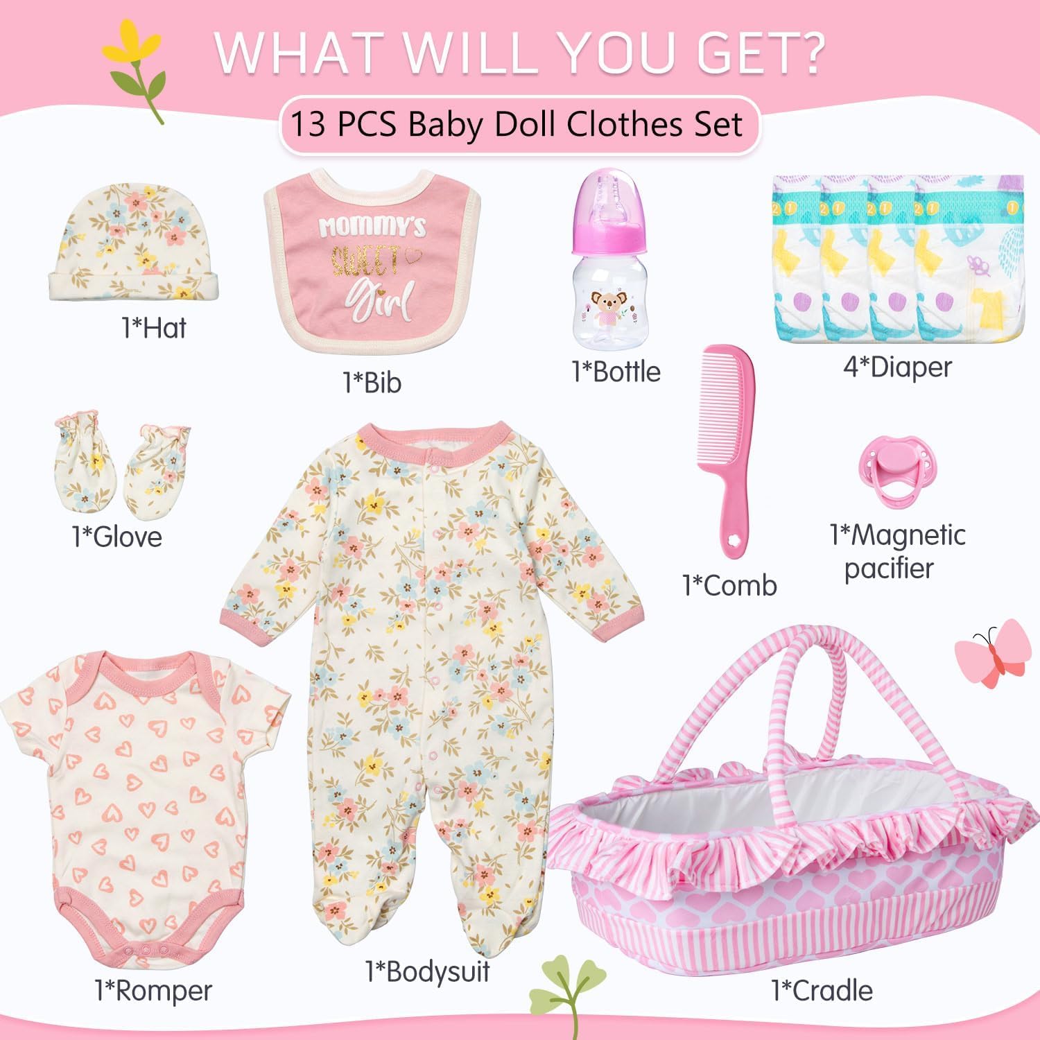 Babyfere pink doll bodysuit, easy dressing for 17-22 inch dolls