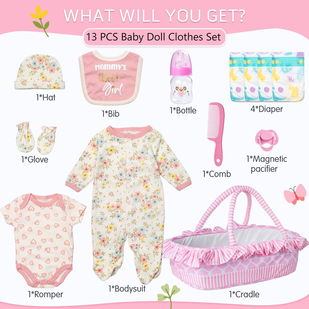 Babyfere pink doll bodysuit, easy dressing for 17-22 inch dolls