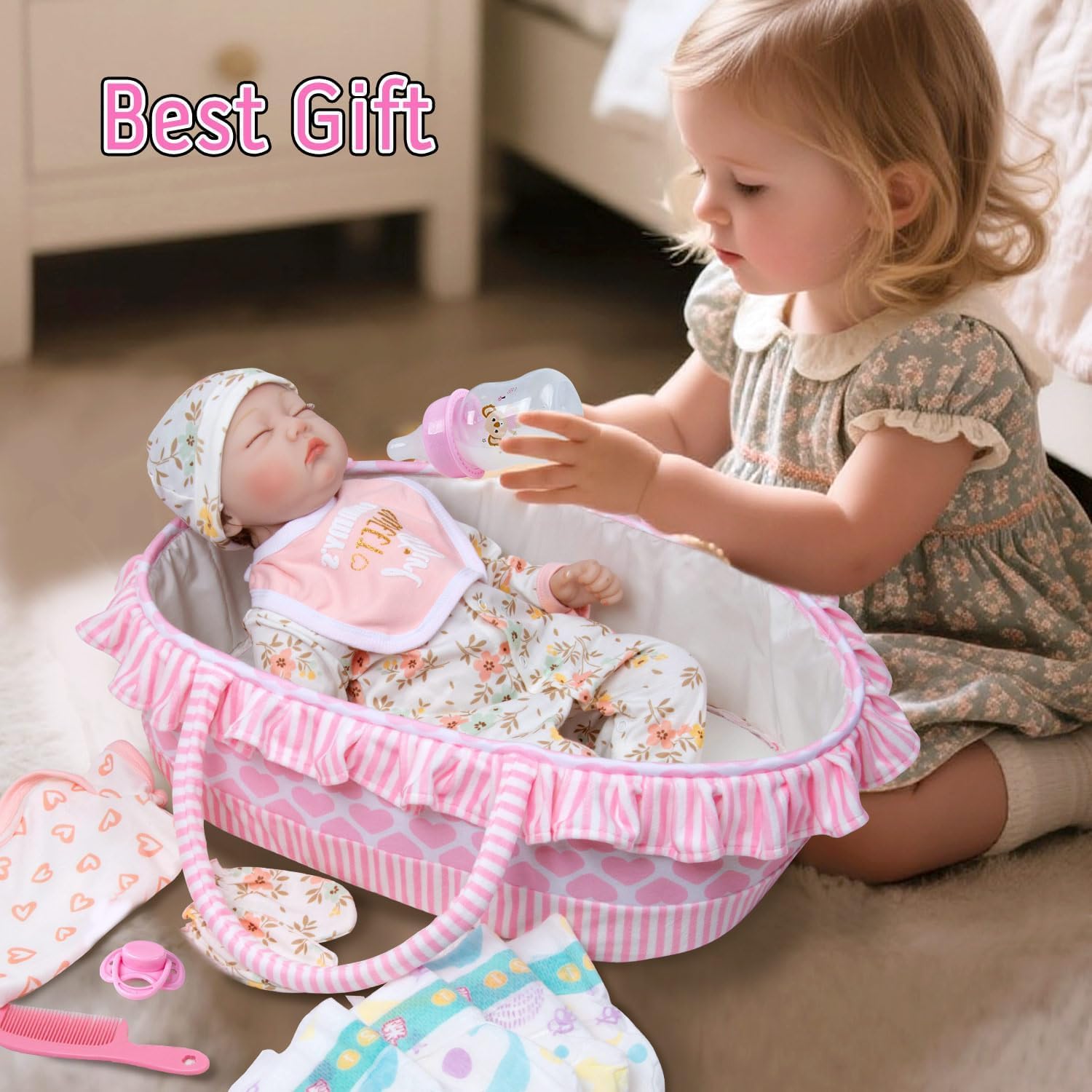 Babyfere pink doll hat, soft headwear for comfort and imagination
