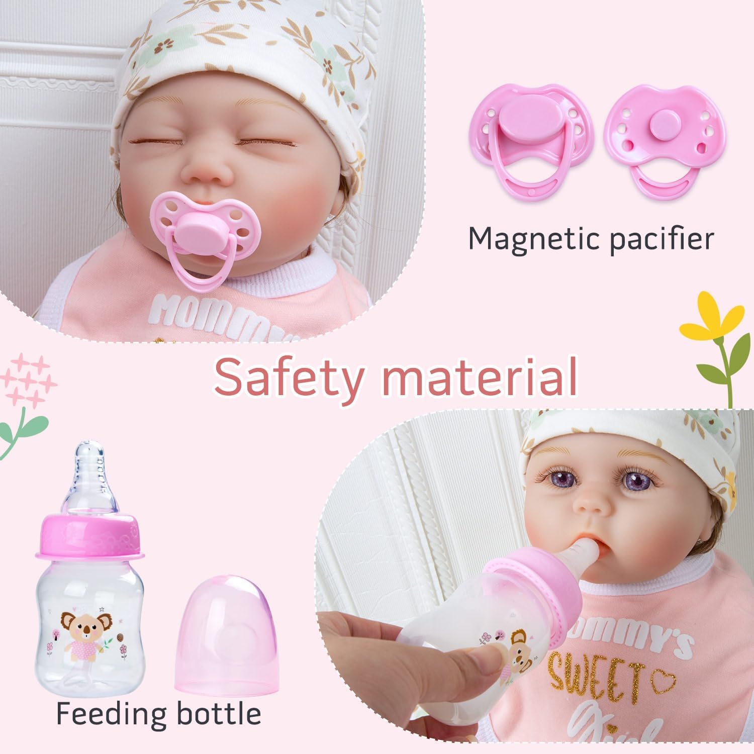 Babyfere pink doll pacifier, soothing prop for pretend feeding