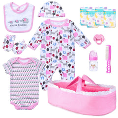 Babyfere pink elephant bassinet set for reborn dolls, ideal for gentle pretend sleep and transport.