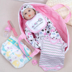 Babyfere pink elephant doll clothes display showing coordinated outfits for creative dress-up play.
