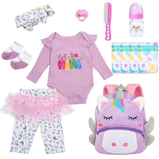 Babyfere purple unicorn backpack for dolls offers portable storage for tiny essentials.