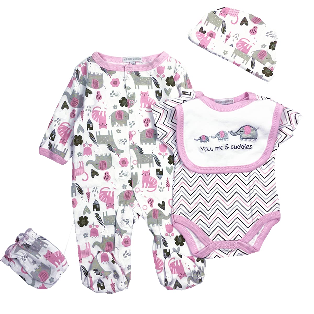 Babyfere reborn doll long-sleeve bodysuit with elephant print for 18-22 inch dolls