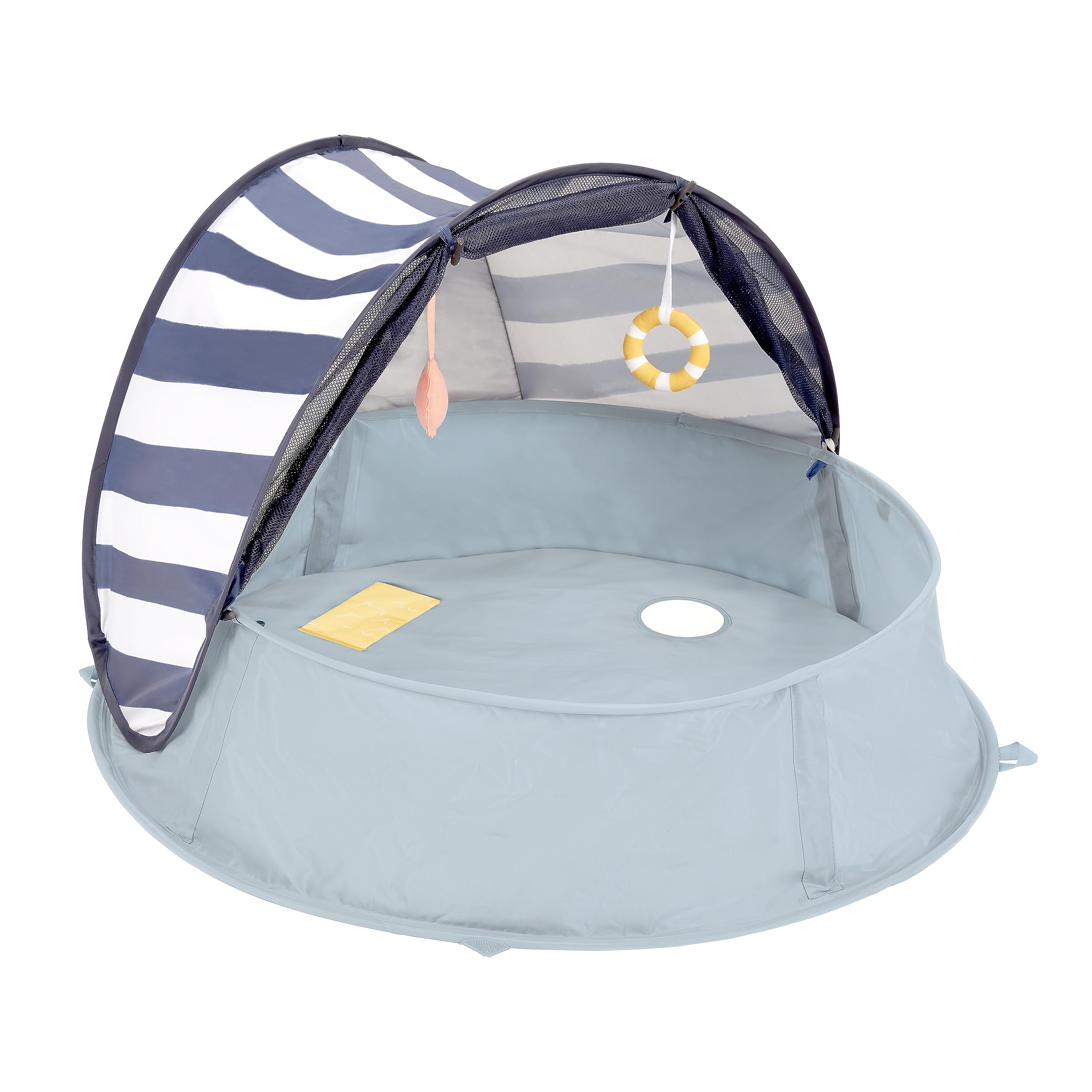 Babymoov Aquani pop-up tent assembly for quick shade and sun protection.