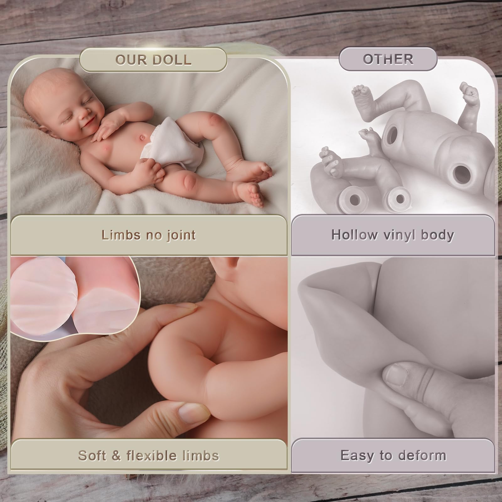 BABESIDE 16inch silicone doll portrait emphasizes flexible poseability and lifelike look.