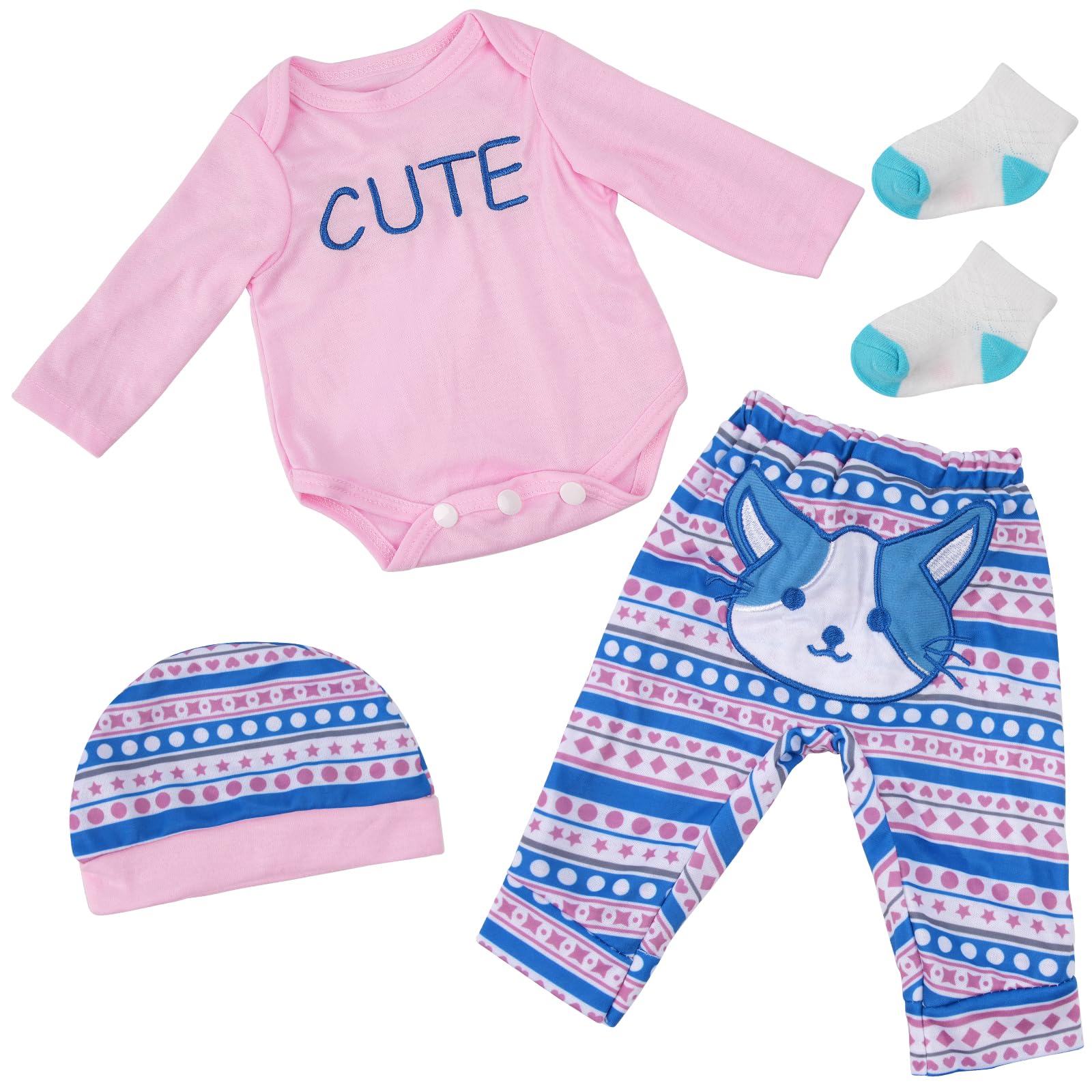 BABESIDE 4-piece pink cat-pattern doll clothes for 17-22 inch dolls.