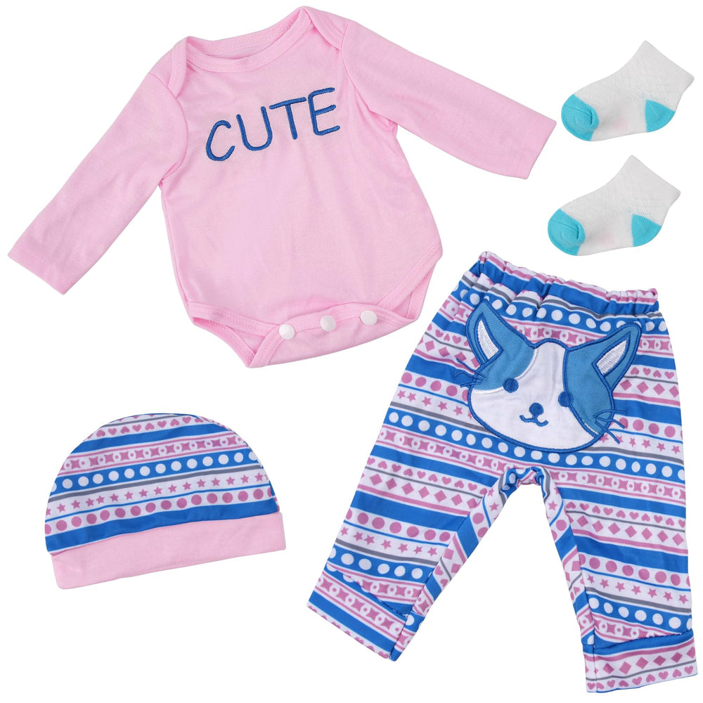 BABESIDE 4-piece pink cat-pattern doll clothes for 17-22 inch dolls.