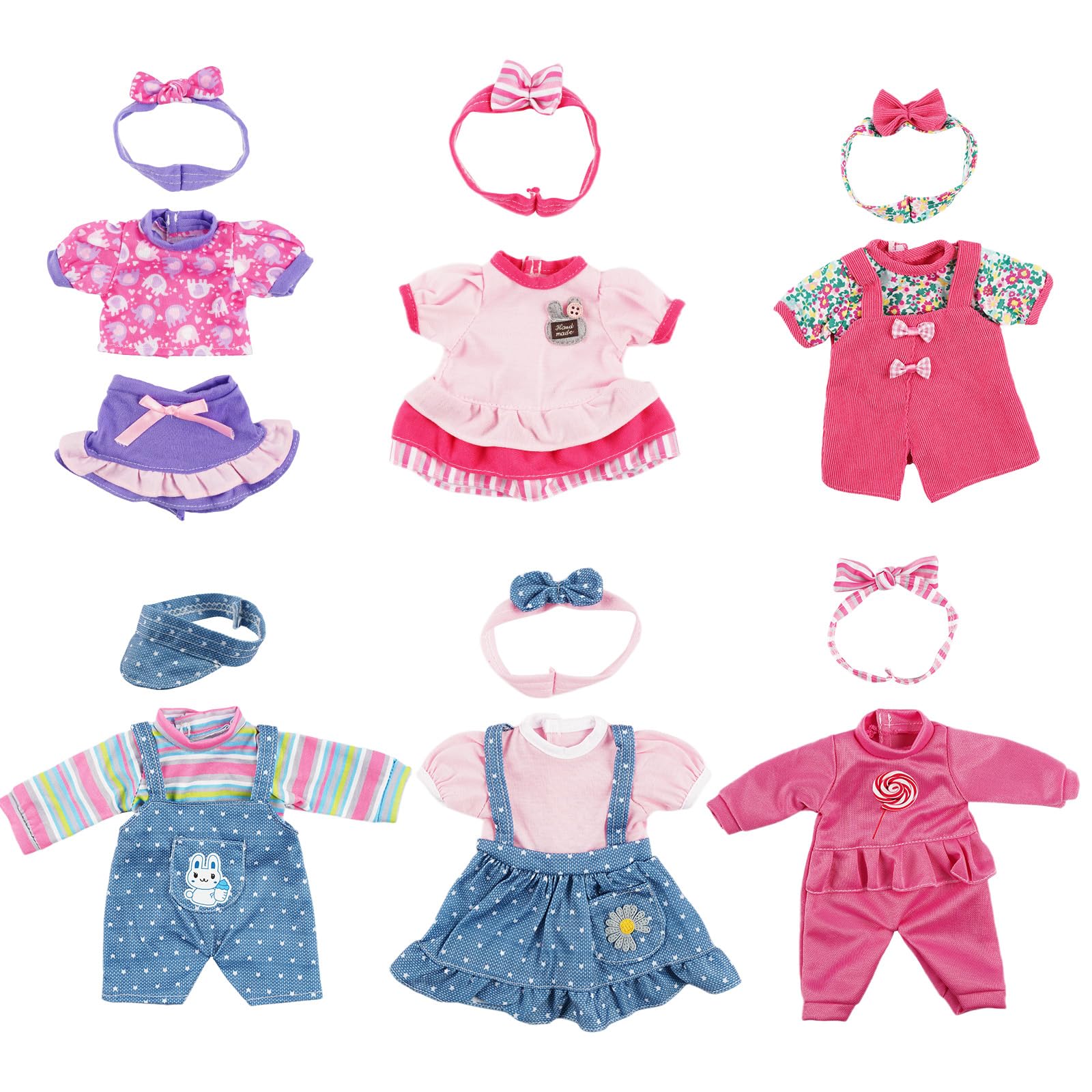 BABESIDE 6-set romper outfits for 10-15 inch dolls, easy mix-and-match playtime