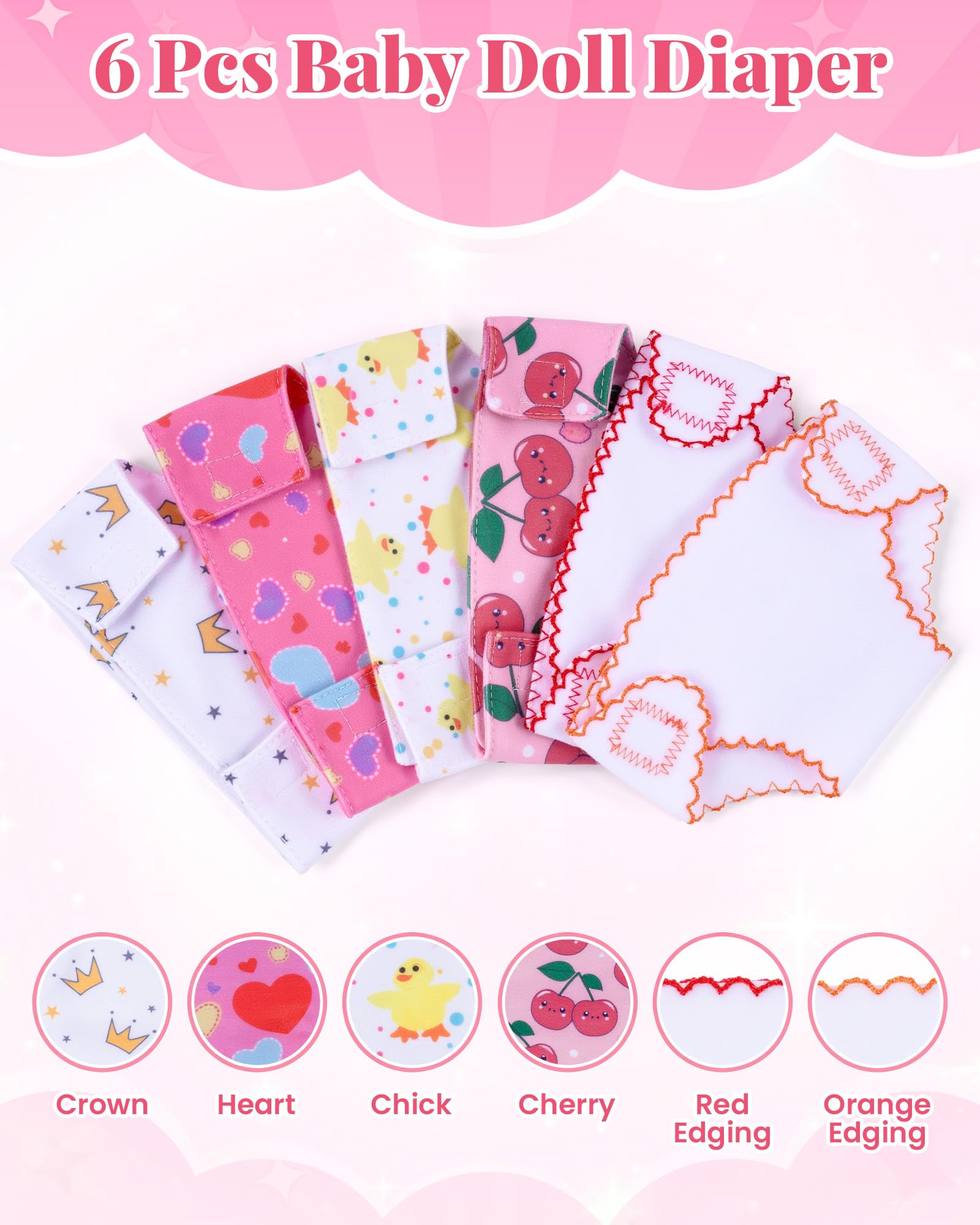 BABESIDE cherry-pattern diaper adds color for engaging doll care routines