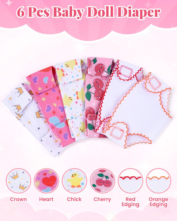 BABESIDE cherry-pattern diaper adds color for engaging doll care routines