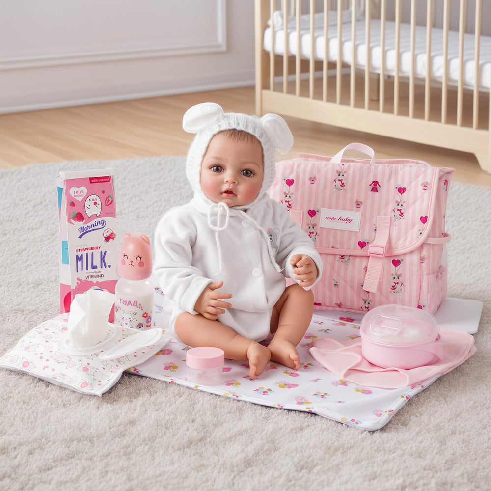 BABESIDE doll changing pad provides a clean care surface.