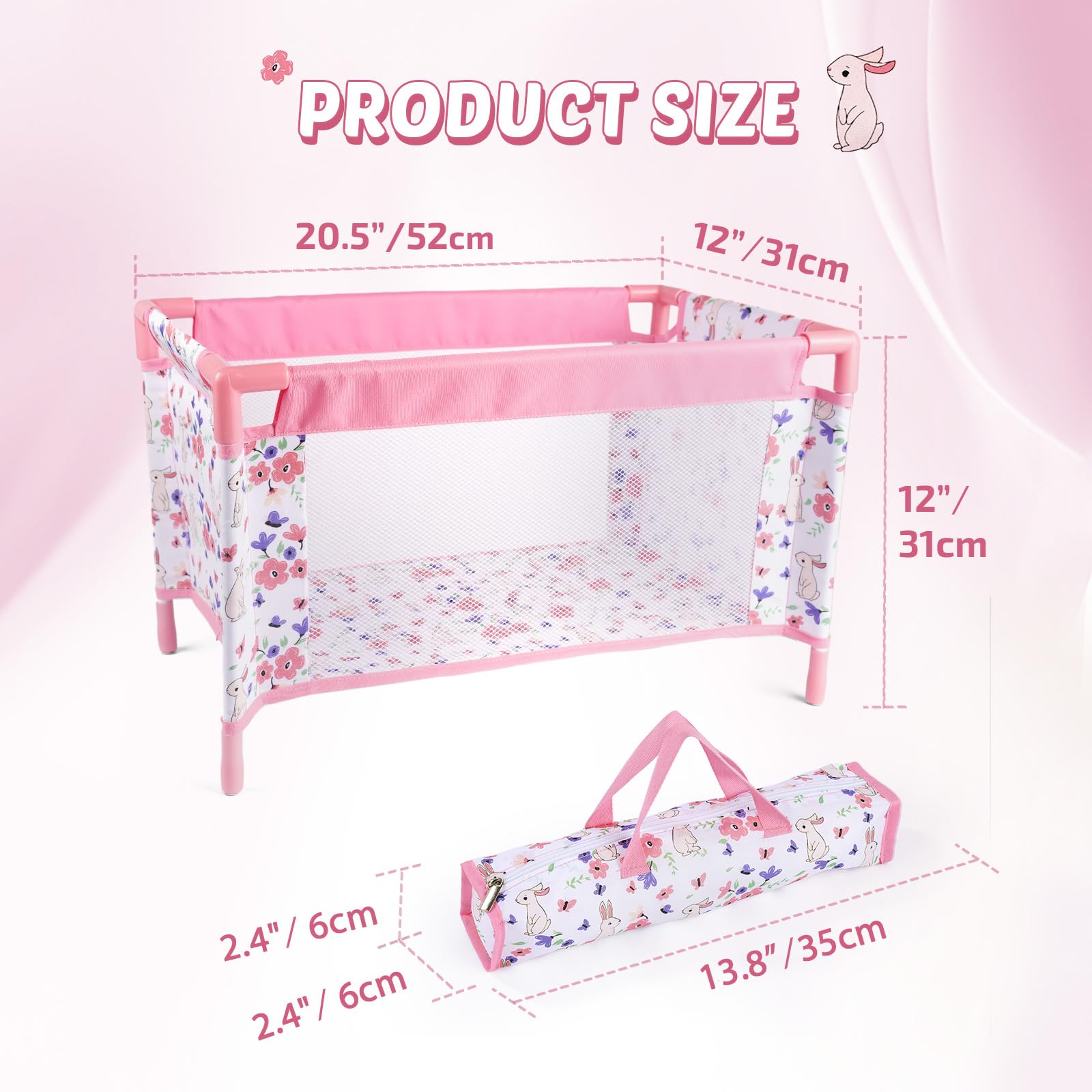 BABESIDE Doll bed with a sturdy metal base for durable play.