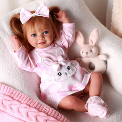 Doreen in pastel outfit with large bow showcases festive spring charm