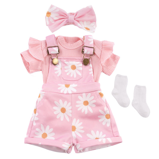 BABESIDE pink flower overalls, photogenic doll outfit for pretend play