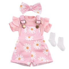 BABESIDE pink flower overalls, photogenic doll outfit for pretend play