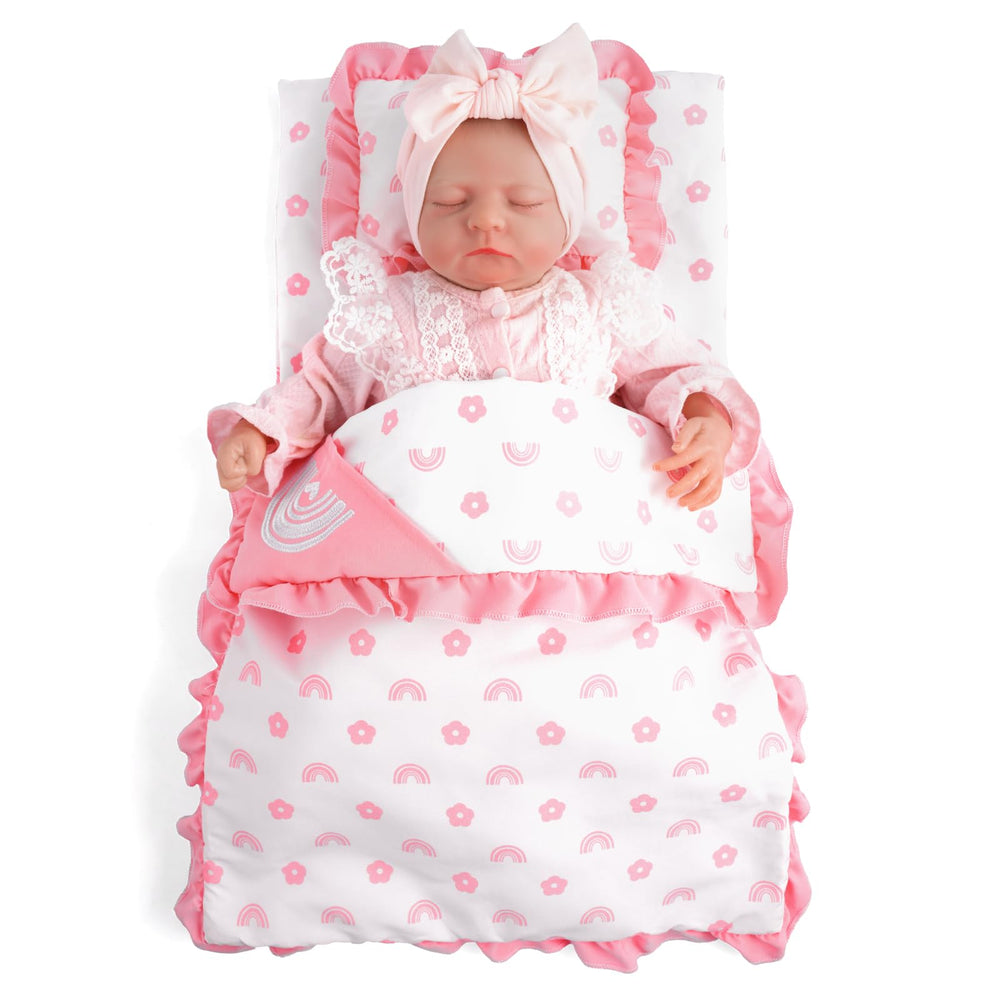 BABESIDE pink bedding enhances any doll collection with cheerful charm.