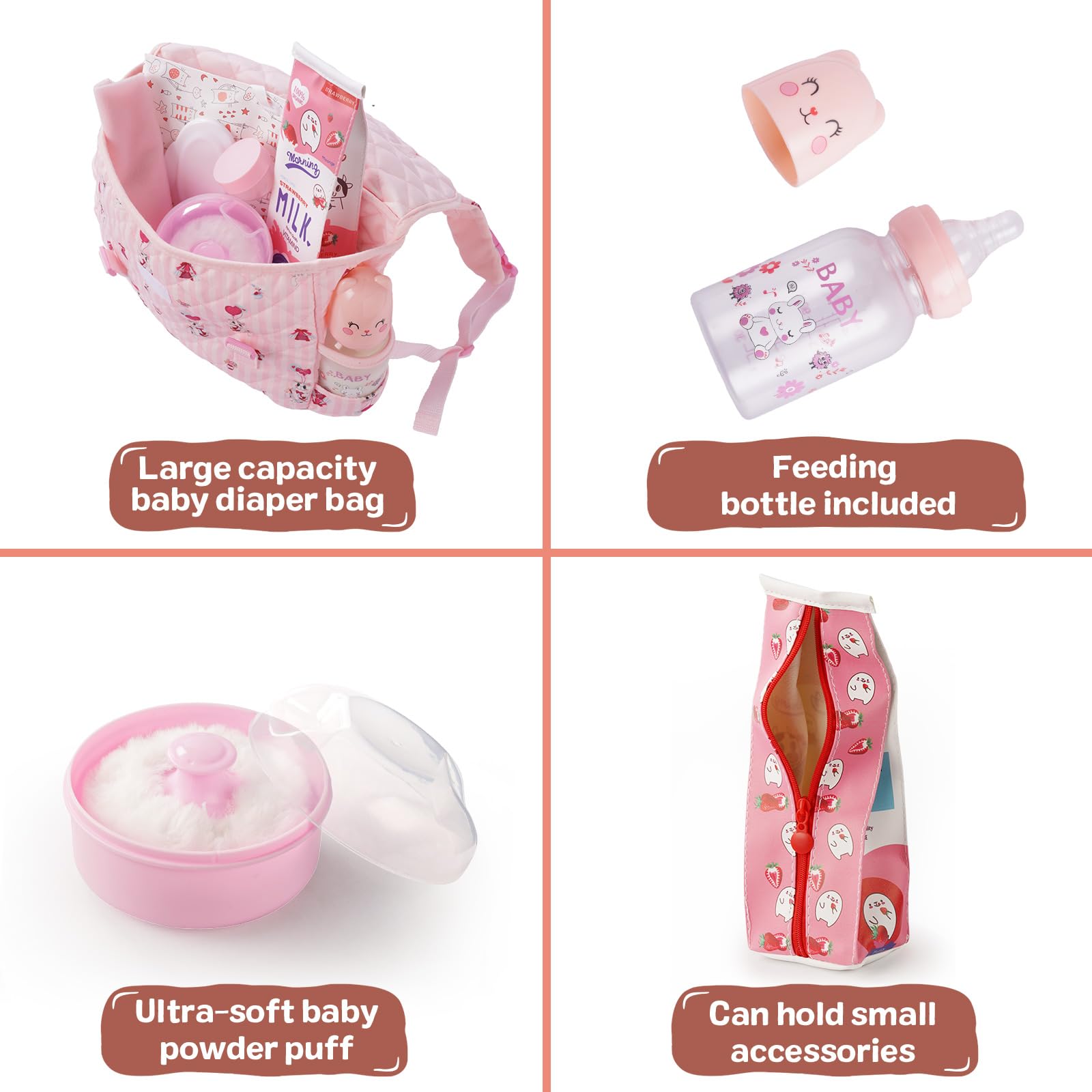 BABESIDE pretend powder and puff for gentle dressing routines.