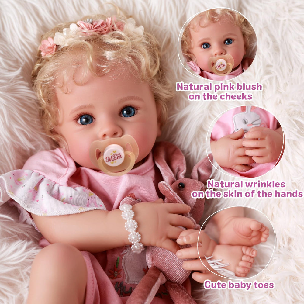 BABESIDE reborn doll blue eyes closeup showing sparkling realism