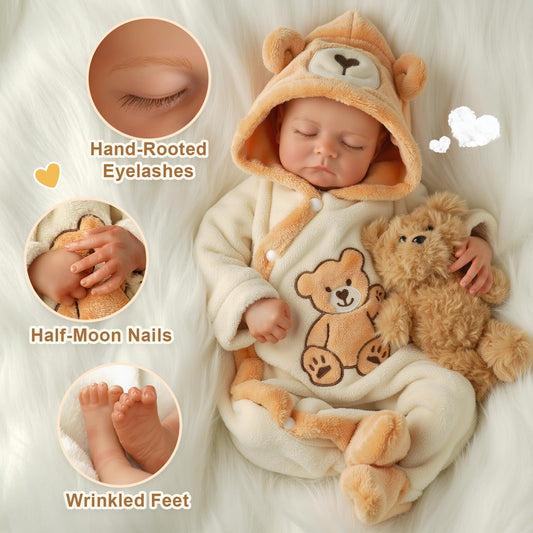 BABESIDE Reborn doll sleeping face with innocent expression for bedtime stories.