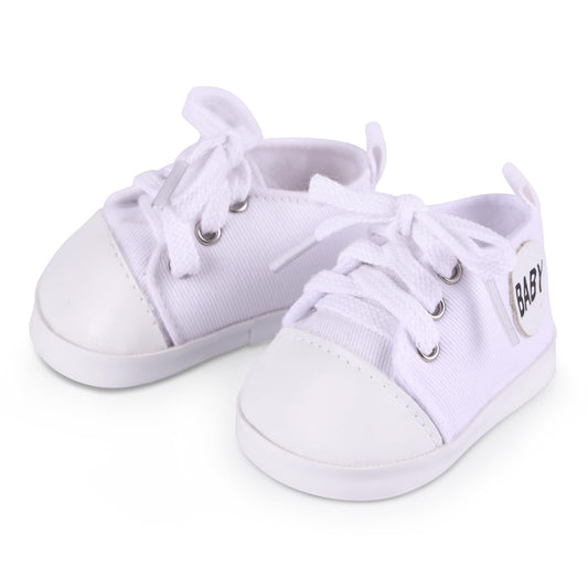 BABESIDE Reborn Doll Shoes in white canvas with laces for realistic play
