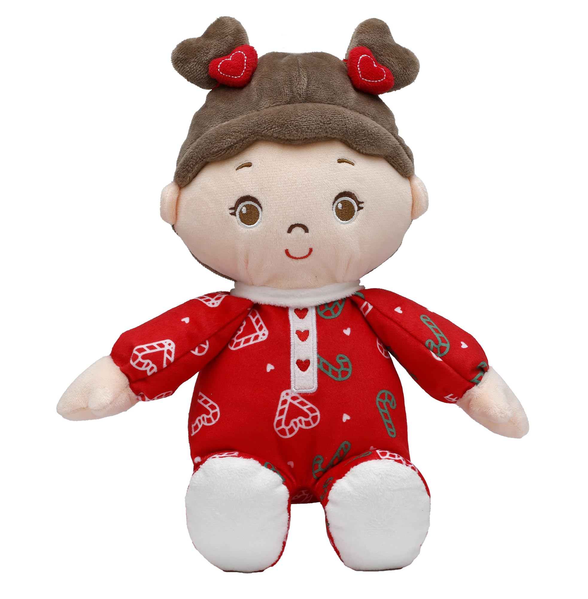 Baby Starters Ruby brunette doll with embroidered facial details for safe cuddles.
