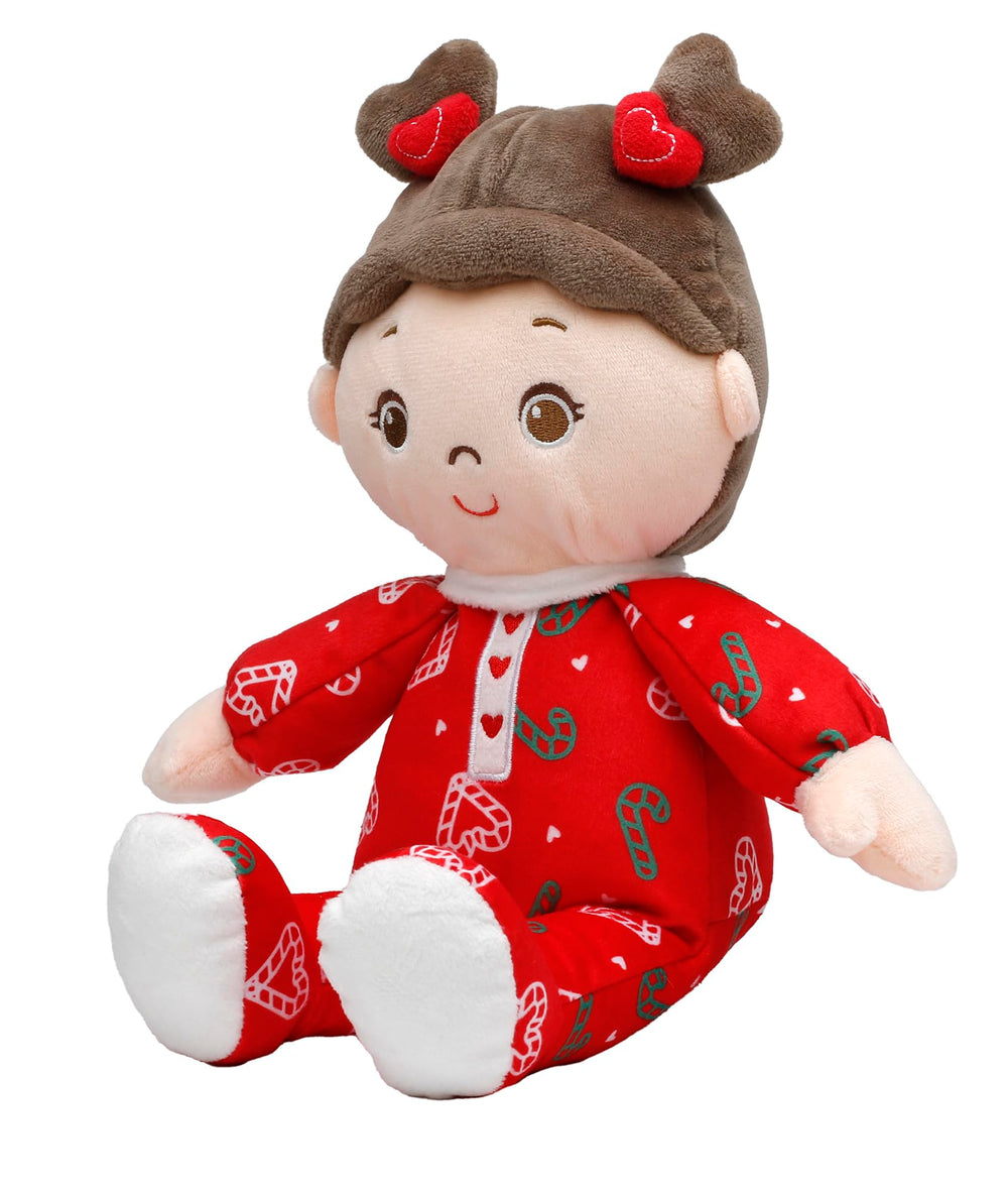 Baby Starters Ruby in heart-print red pajamas, ideal for holiday gifting.