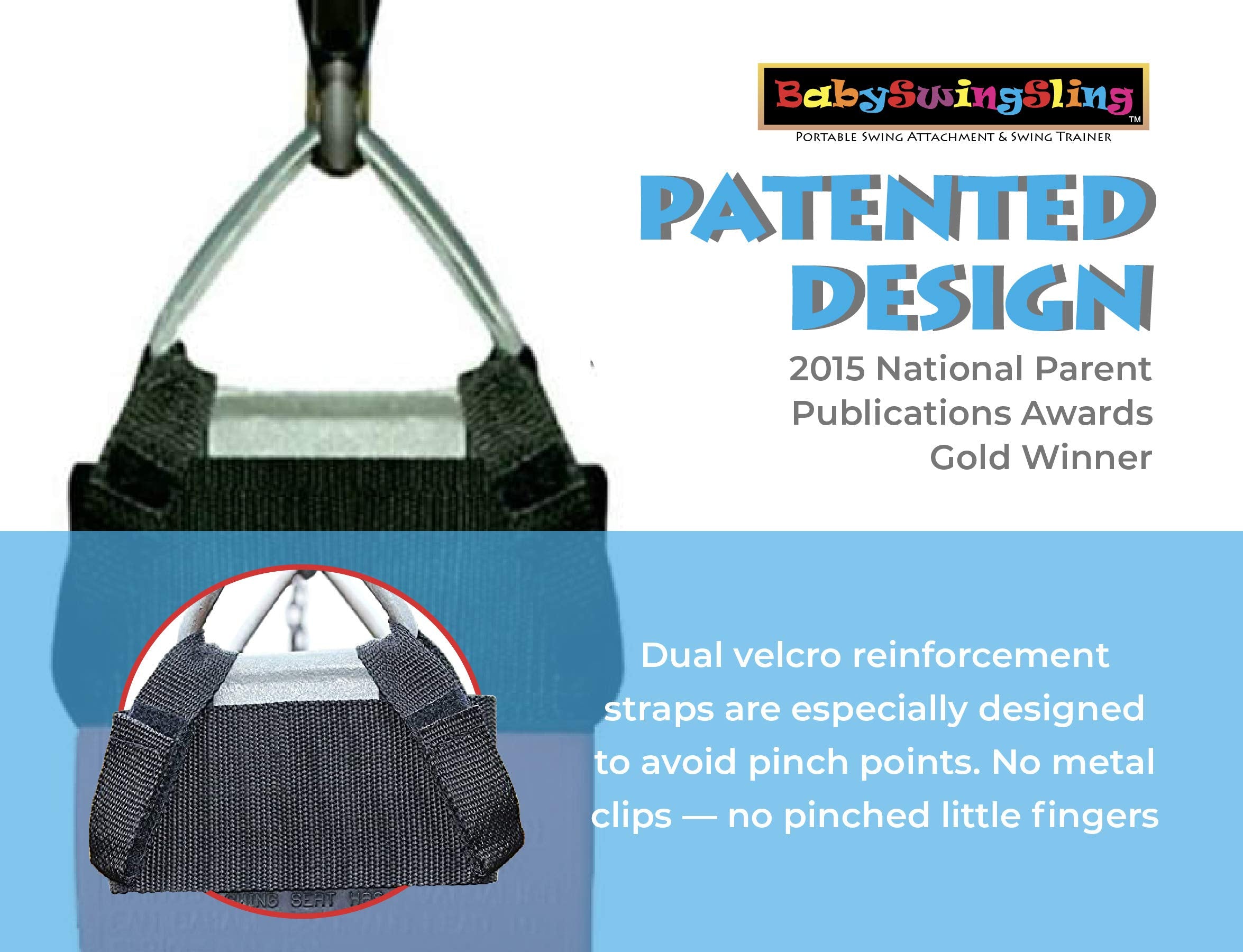 Front and back support from BabySwingSling on a swing seat.