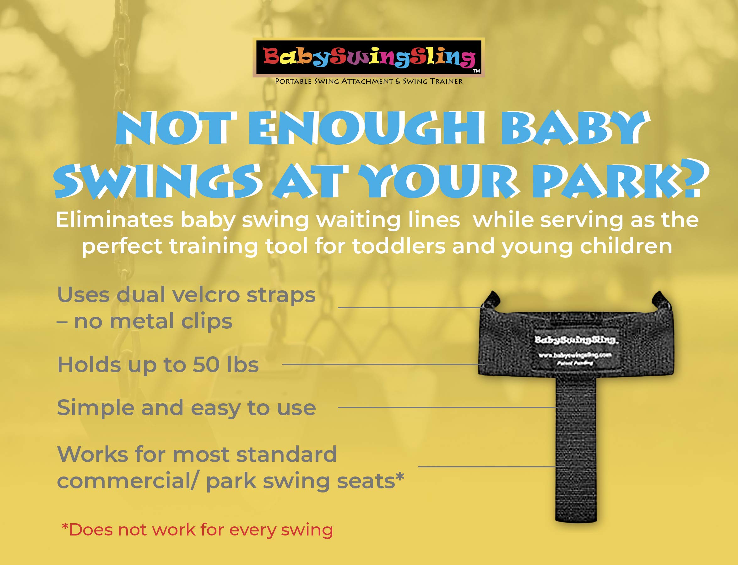 Lightweight BabySwingSling design fits in a diaper bag for parks.