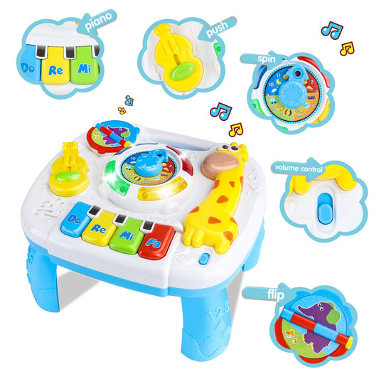BACCOW baby toy table side view highlighting portable design for on-the-go play.