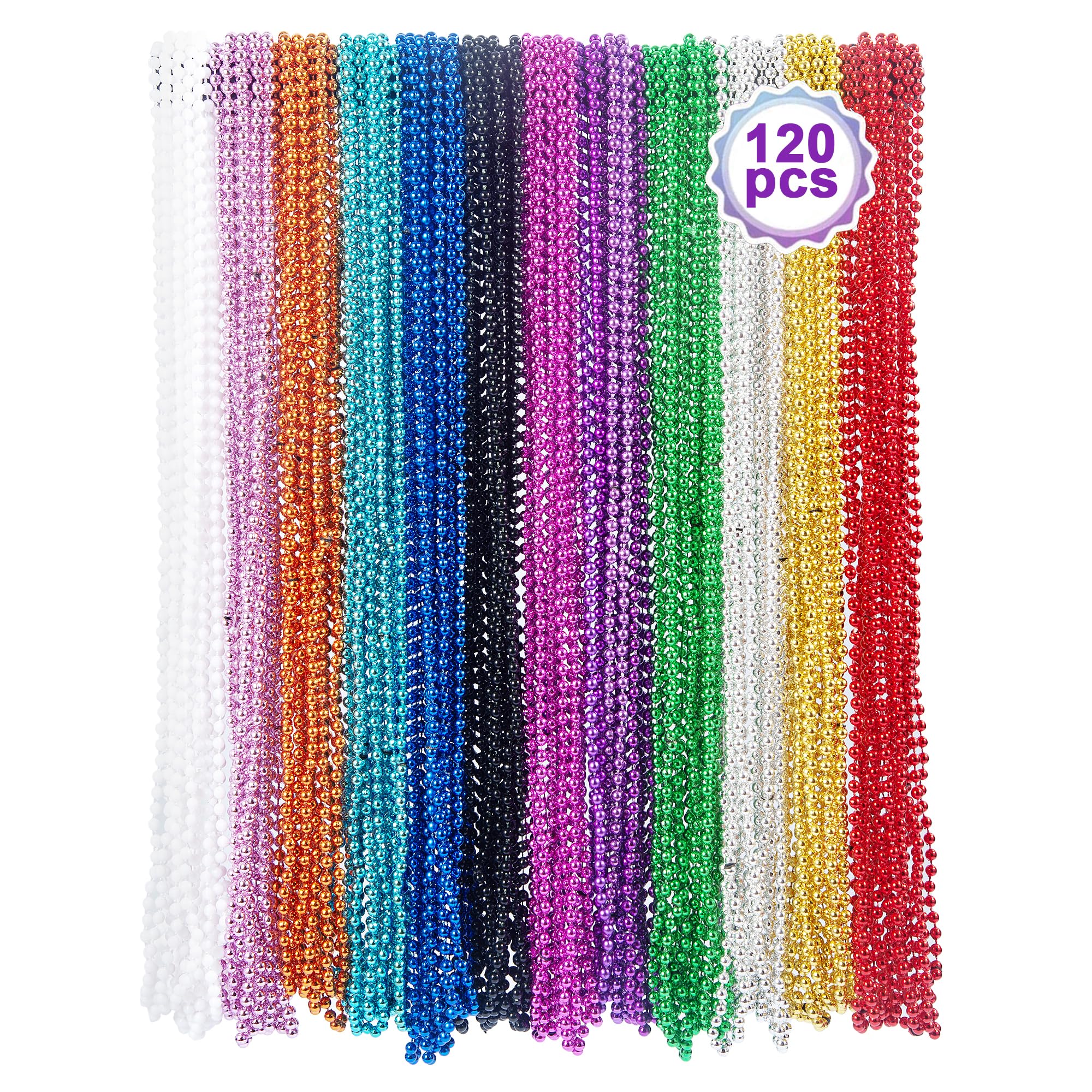 BACCZZY Mardi Gras beads necklace, 33 inches, 12-color set for festive looks
